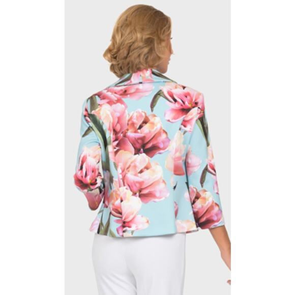 Joseph Ribkoff Long Sleeves Floral Print Blazer Jacket Blue & Pink‎ Size 10 - Picture 3 of 9